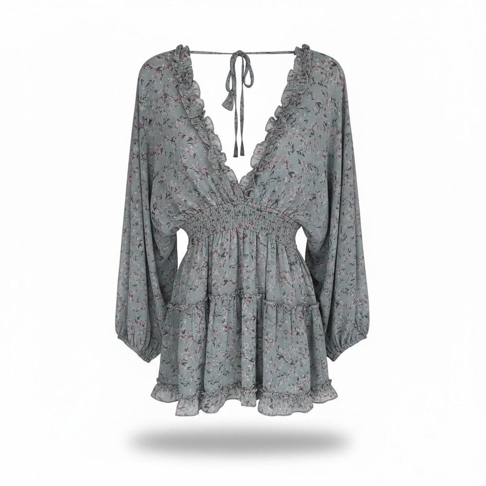 Storia Women's Twee Floral Smocked Mini Dress Coquette Size M NWT